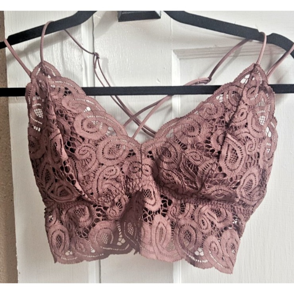 Victoria's Secret PINK brown lace bralette multi strap criss cross back Small